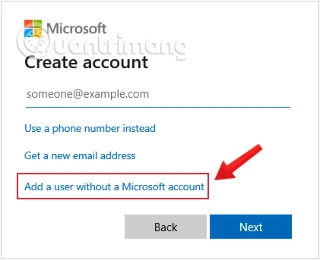 Aggiunta utente senza account Microsoft