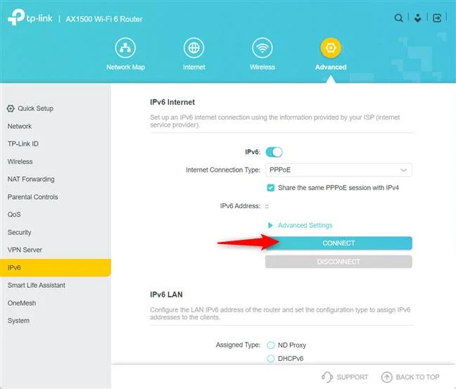 TP-Link WiFi 6 yönlendiricisinde IPv6 nasıl etkinleştirilir