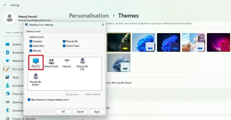 Hoe u standaard bureaubladpictogrammen en muisaanwijzers kunt behouden bij het wijzigen van Windows 11-thema's