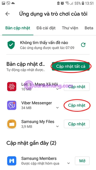 Arahan untuk mengemas kini aplikasi Android