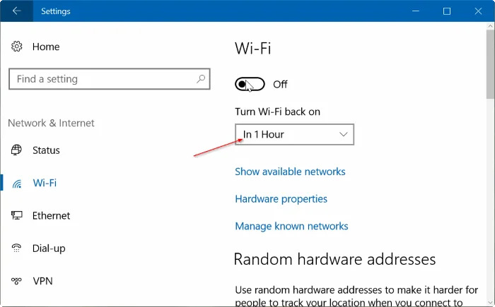 Tetapkan pemasa untuk menghidupkan Wifi secara automatik selepas 1 jam, 4 jam atau 1 hari pada Windows 10