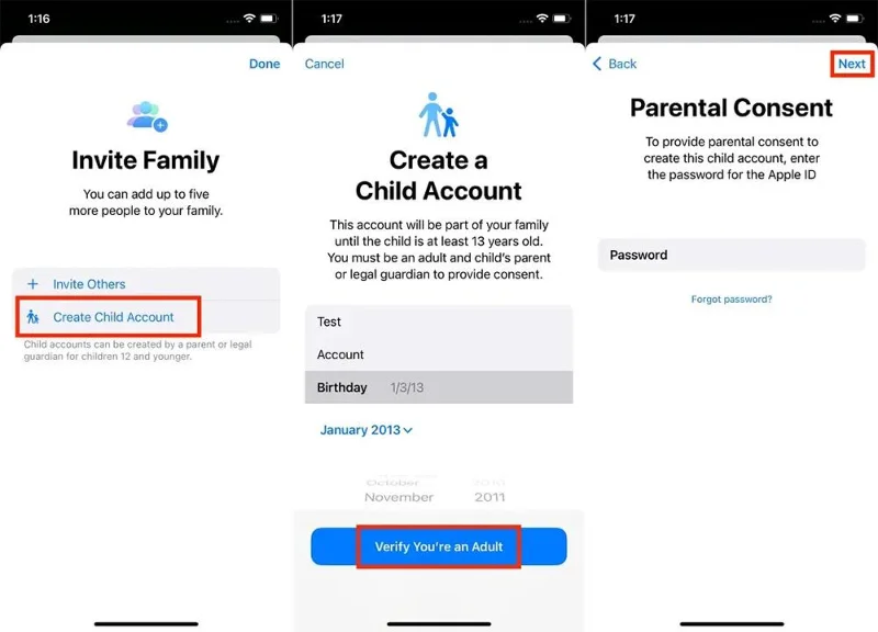 Arahan untuk membuat akaun Apple ID untuk kanak-kanak
