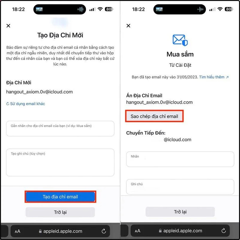 Arahan untuk menyembunyikan alamat e-mel pada iPhone menggunakan e-mel maya