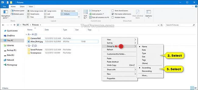 Bagaimana untuk menukar Kumpulan dengan melihat folder dalam Windows 10