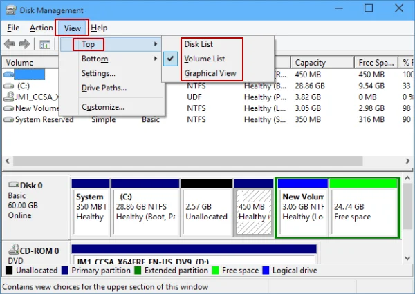 Windows 10'da Disk Yönetimi görünümü nasıl değiştirilir?