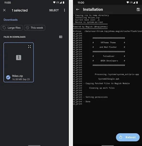 Pasang grid menu 9 panel pada Android 11