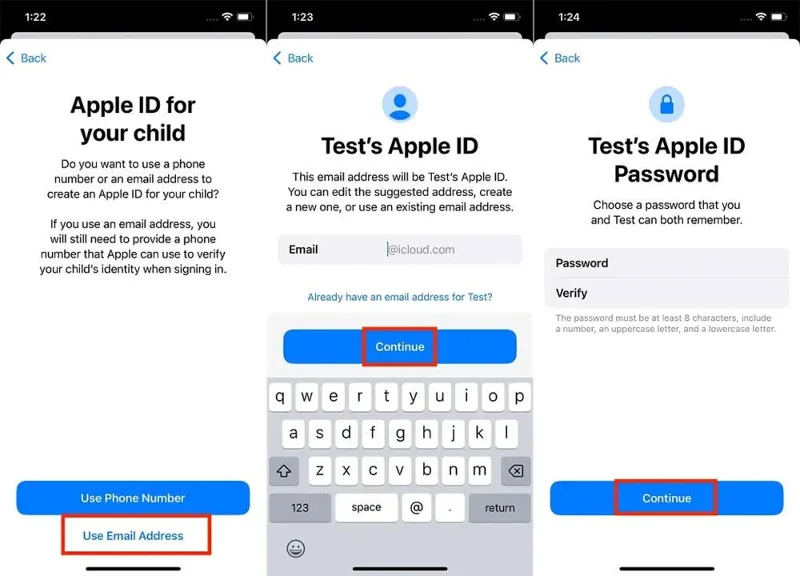 Arahan untuk membuat akaun Apple ID untuk kanak-kanak