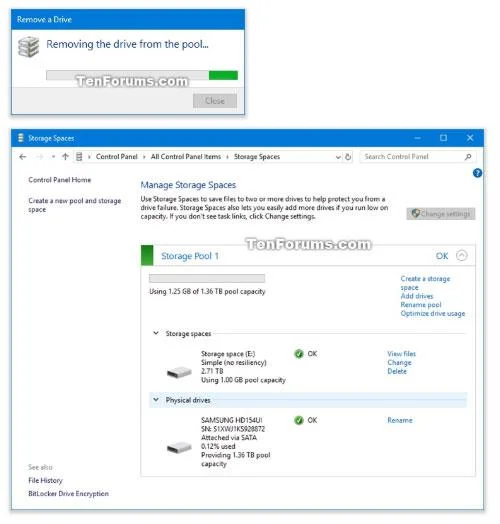 Windows 10'da Depolama Alanlarındaki Depolama Havuzundan bir sürücü nasıl silinir?