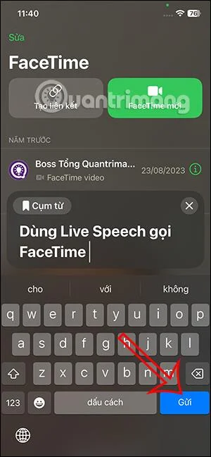 Arahan untuk menggunakan Live Speech untuk memanggil FaceTime