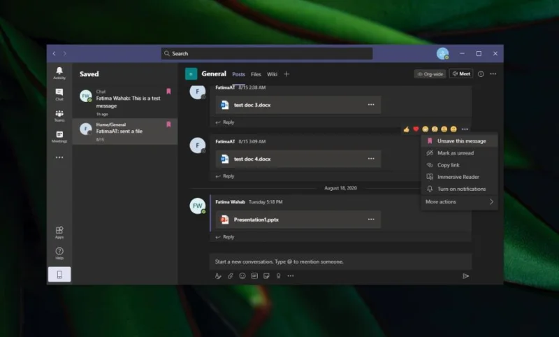 Como salvar / cancelar mensagens no Microsoft Teams