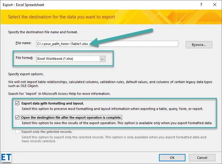 Wie exportiert man Daten aus Microsoft Access-Tabellen in die Formate .CSV, xlsx und Text?