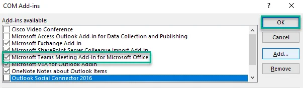 Butang Microsoft Teams tidak muncul pada Outlook
