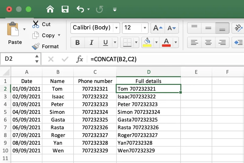 Comment combiner plusieurs colonnes de feuille de calcul Excel 365/2021 en une seule colonne ?