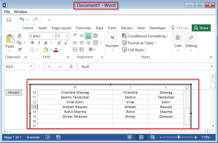 Bagaimana untuk menambah jadual Excel ke dalam dokumen Word 2016 atau 2019?