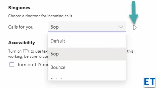 Testowanie wybranego dzwonka w Microsoft Teams