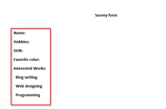 Ejemplo de formulario de Word
