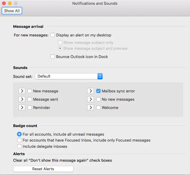 Silenciar y desactivar las alertas de escritorio entrantes de Outlook en Office 2019 y 365
