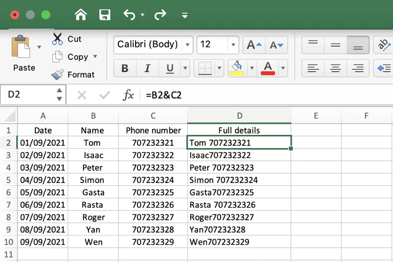 Comment combiner plusieurs colonnes de feuille de calcul Excel 365/2021 en une seule colonne ?
