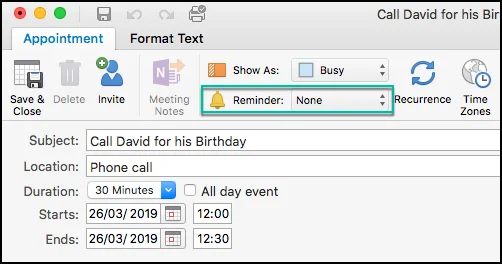 Configuración de recordatorio en macOS