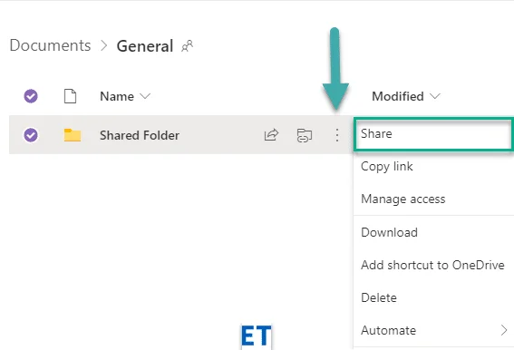 Bagaimana untuk berkongsi folder dalam saluran Microsoft Teams?