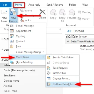 Como criar e usar pastas de dados pessoais no Outlook 2019/365/2016?