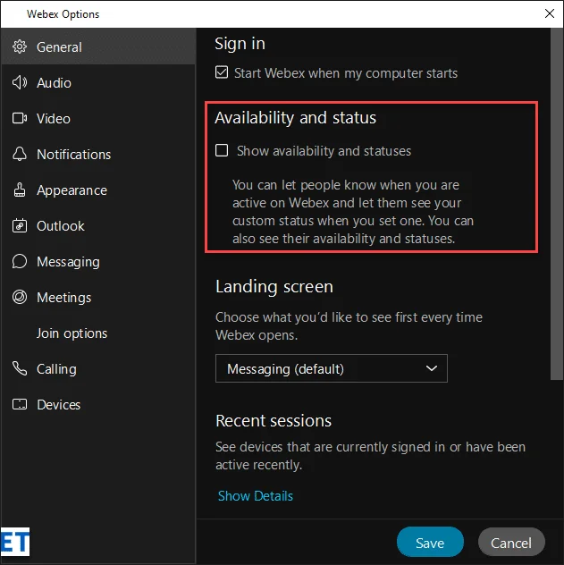 Bagaimana untuk menetapkan status dalam talian anda dalam apl Pasukan Webex?