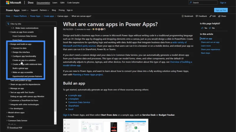 PowerApps-Dokumentation: Verwendung von MS-Dokumenten für Expertenfunktionen
