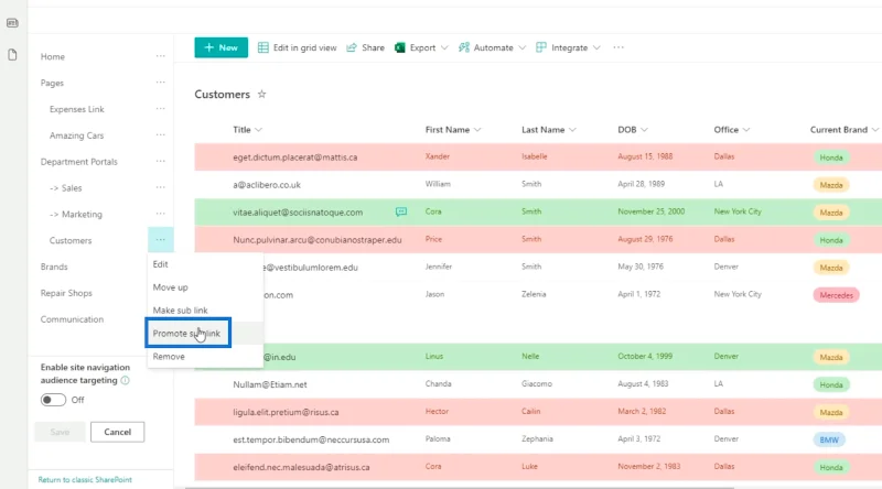 Menambah Navigasi Senarai SharePoint