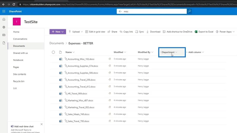 Hinzufügen von Metadaten in SharePoint mithilfe von Spalten