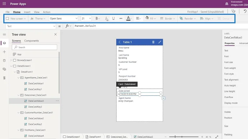 Kad Data PowerApps Dan Tugasan Harta