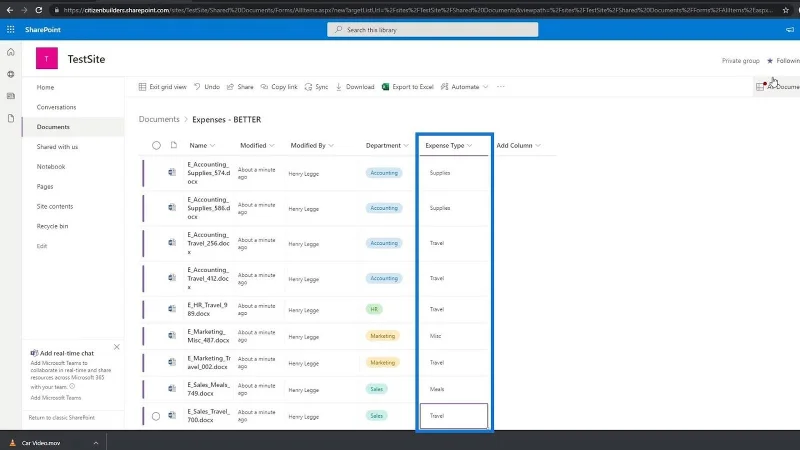 Hinzufügen von Metadaten in SharePoint mithilfe von Spalten