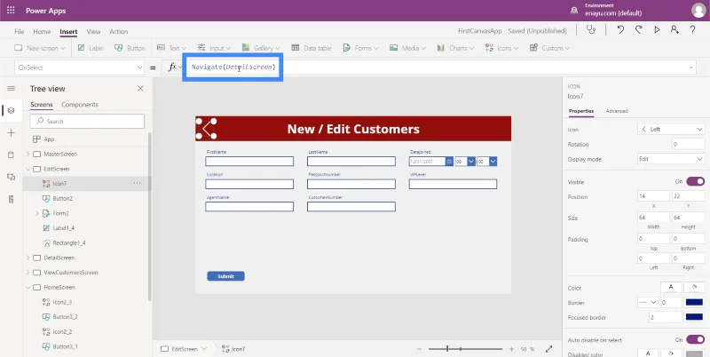 Skrin Butiran MS Power Apps Dan Skrin Borang