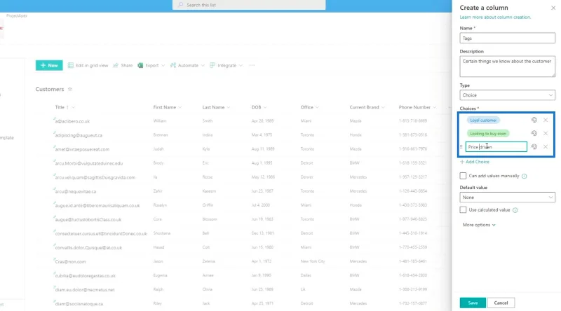 Hinzufügen eines SharePoint-Auswahlfelds zu einer Liste