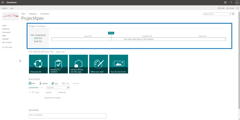Tapak Projek SharePoint: Penciptaan Dan Konfigurasi
