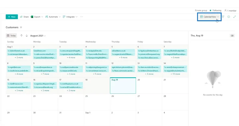 มุมมองปฏิทินรายการ SharePoint