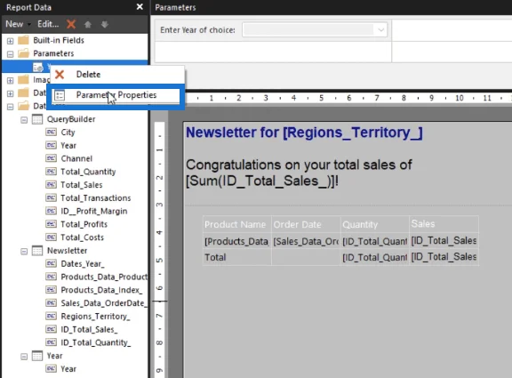 Cara Membuat Parameter Dalam LuckyTemplates's Report Builder