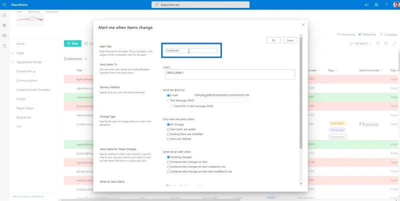 การตั้งค่าการแจ้งเตือนรายการ SharePoint