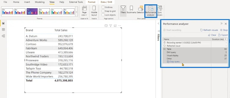 Query di LuckyTemplates Performance Analyzer: una panoramica