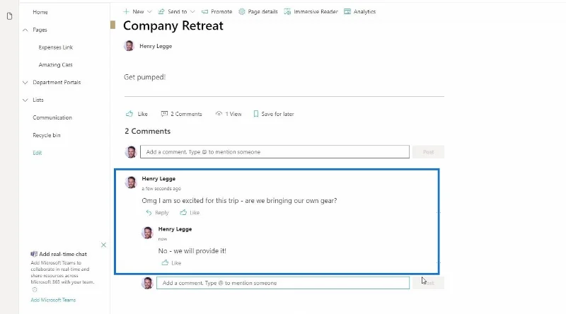 Platform SharePoint: Ciri Rangkaian Sosial
