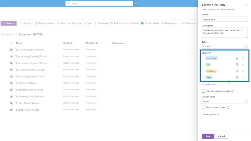 Hinzufügen von Metadaten in SharePoint mithilfe von Spalten