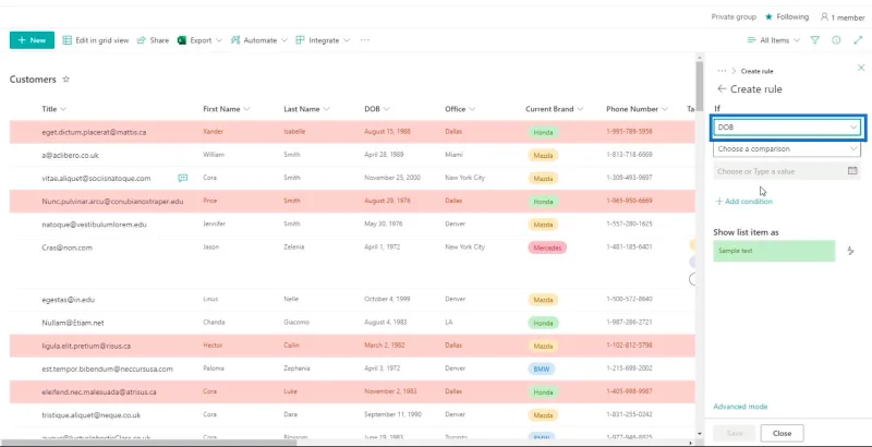 Panduan Pemformatan Senarai SharePoint