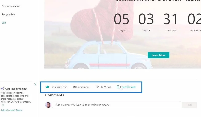 Platform SharePoint: Ciri Rangkaian Sosial