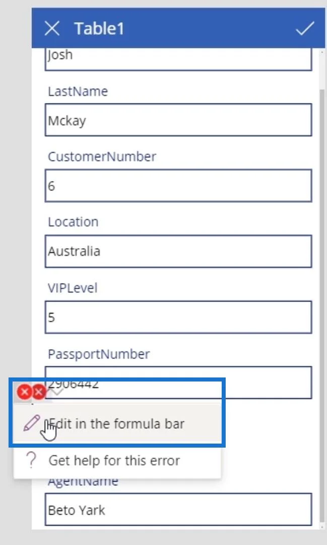 Skrin PowerApps: Mengedit Dan Mengemas kini