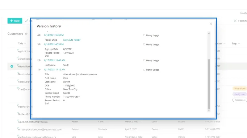 Sejarah Versi Dalam Senarai SharePoint
