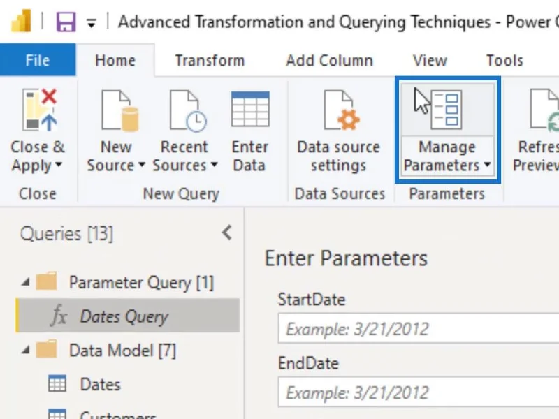 Parâmetros do LuckyTemplates via Query Editor