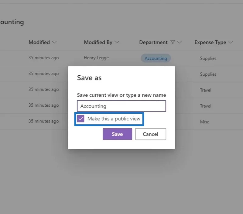 มุมมอง MS SharePoint |  การสร้างและการบันทึก
