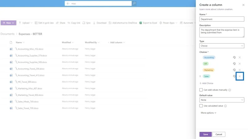 Hinzufügen von Metadaten in SharePoint mithilfe von Spalten