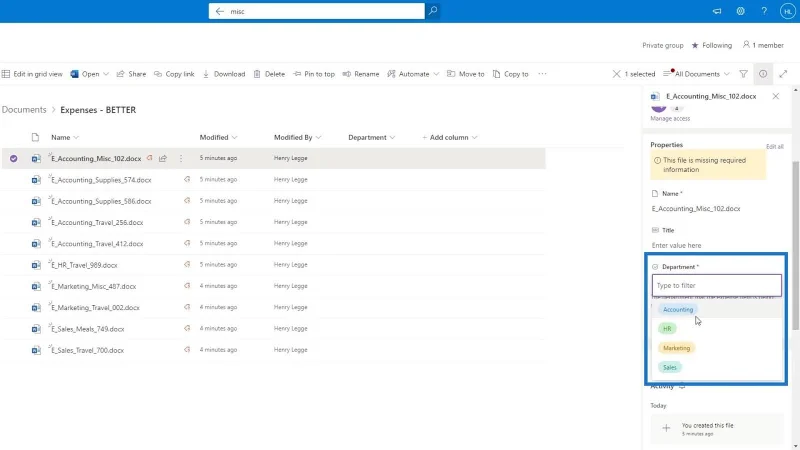 Hinzufügen von Metadaten in SharePoint mithilfe von Spalten