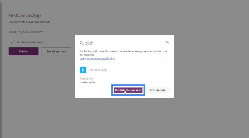 Veröffentlichen von PowerApps-Anwendungen und Ändern der Bildschirmreihenfolge