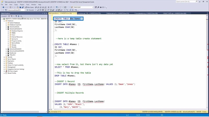 การใช้งานตาราง SQL เบื้องต้น